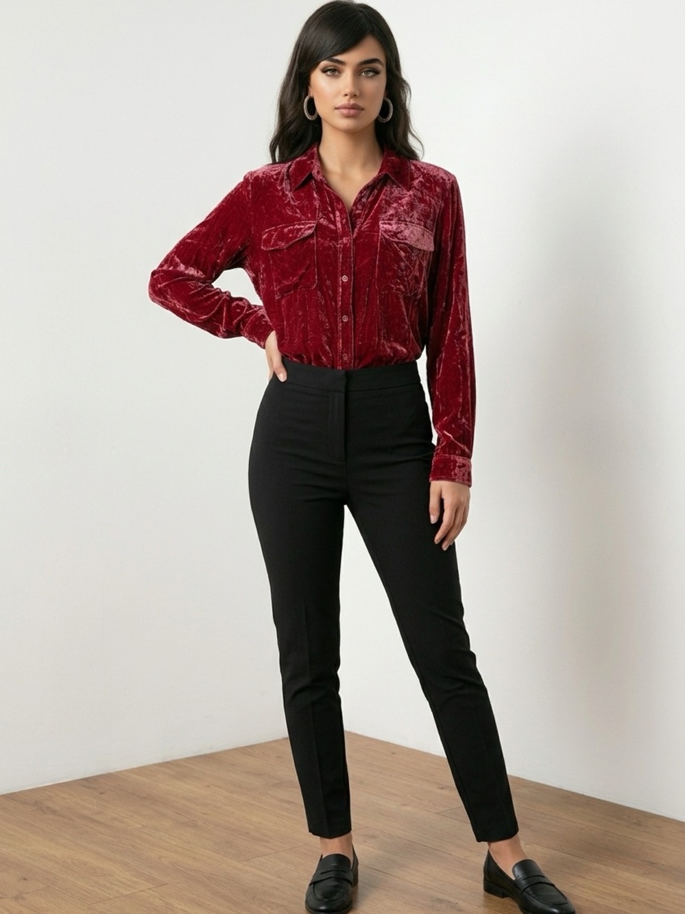 Orvis Velvet Button-Front Blouse in Deep Rose Size Large - Picture 2 of 7